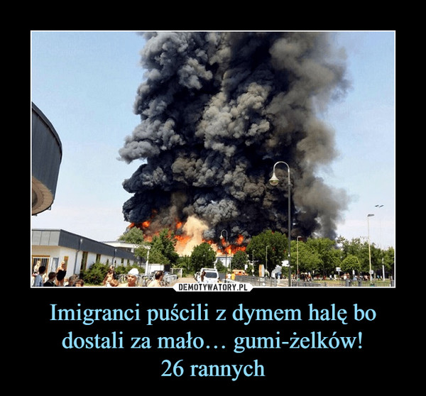 Imigranci puścili z dymem halę bo dostali za mało… gumi-żelków!26 rannych –  