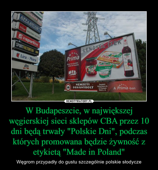 W Budapeszcie, w największej węgierskiej sieci sklepów CBA przez 10 dni będą trwały "Polskie Dni", podczas których promowana będzie żywność z etykietą "Made in Poland"