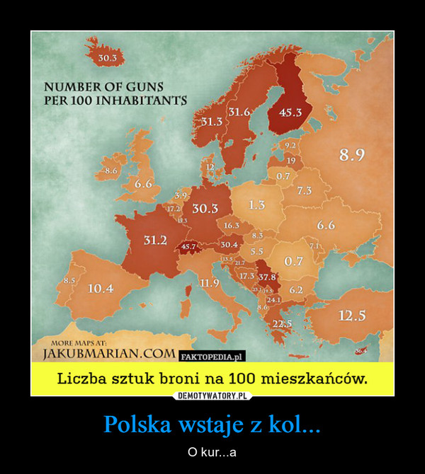 Polska wstaje z kol... – O kur...a Number off guns per 100 inhabitants jakubmarian.com faktopedia liczba sztuk broni na 100 mieszkańców