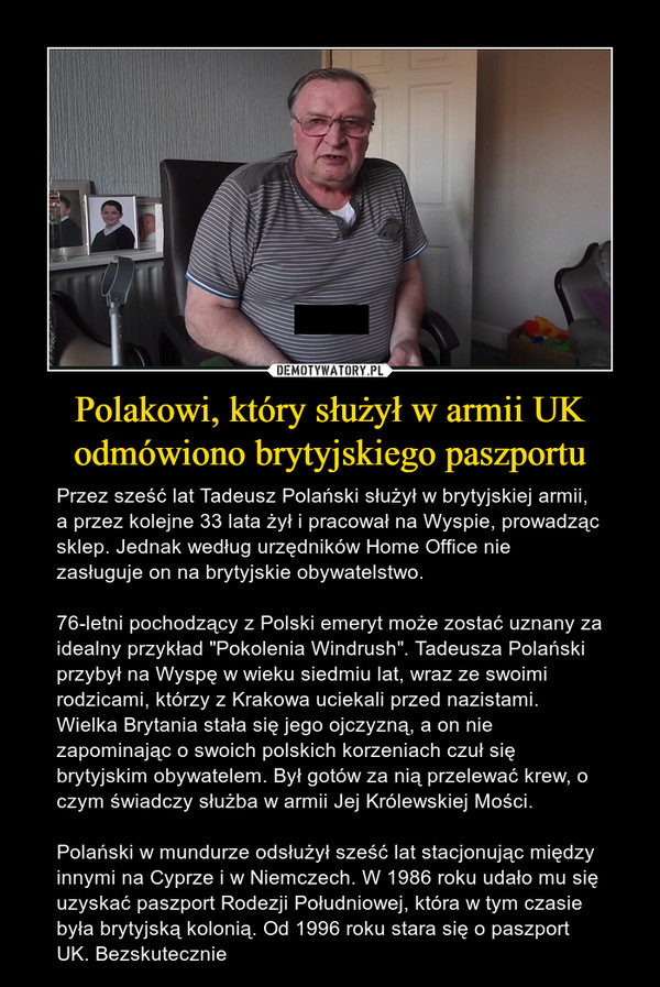 Polakowi, który służył w armii UK odmówiono brytyjskiego paszportu