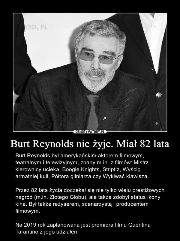 Burt Reynolds nie żyje. Miał 82 lata