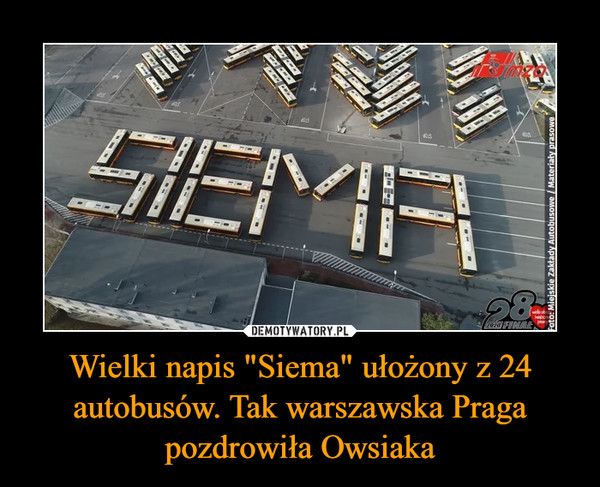 Wielki napis "Siema" ułożony z 24 autobusów. Tak warszawska Praga pozdrowiła Owsiaka –  