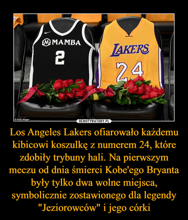 Los Angeles Lakers ofiarowało każdemu kibicowi koszulkę z numerem 24, które zdobiły trybuny hali. Na pierwszym meczu od dnia śmierci Kobe'ego Bryanta były tylko dwa wolne miejsca, symbolicznie zostawionego dla legendy "Jeziorowców" i jego córki –  