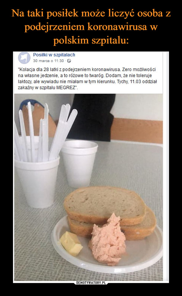 Na taki posiłek może liczyć osoba z podejrzeniem koronawirusa w polskim szpitalu: