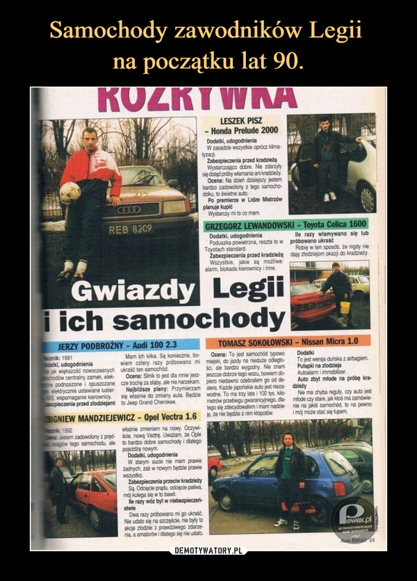 Samochody zawodników Legii 
na początku lat 90.