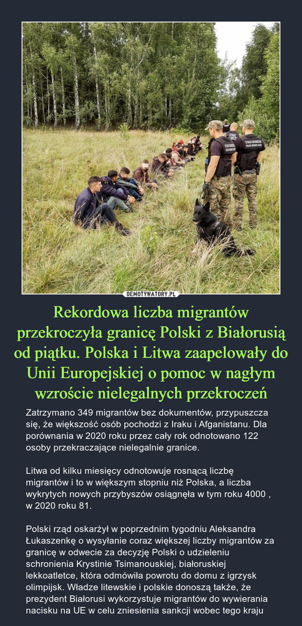 Rekordowa liczba migrantów przekroczyła granicę Polski z Białorusią od piątku. Polska i Litwa zaapelowały do Unii Europejskiej o pomoc w nagłym wzroście nielegalnych przekroczeń