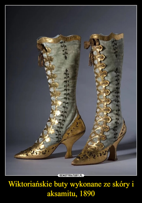 Wiktoriańskie buty wykonane ze skóry i aksamitu, 1890 –  