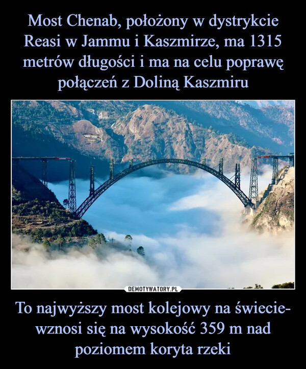 To najwyższy most kolejowy na świecie- wznosi się na wysokość 359 m nad poziomem koryta rzeki –  