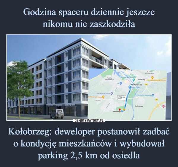 Kołobrzeg: deweloper postanowił zadbać o kondycję mieszkańców i wybudował parking 2,5 km od osiedla –  