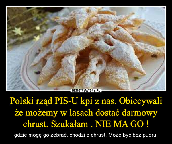 Polski rząd PIS-U kpi z nas. Obiecywali że możemy w lasach dostać darmowy chrust. Szukałam . NIE MA GO ! – gdzie mogę go zebrać, chodzi o chrust. Może być bez pudru. 