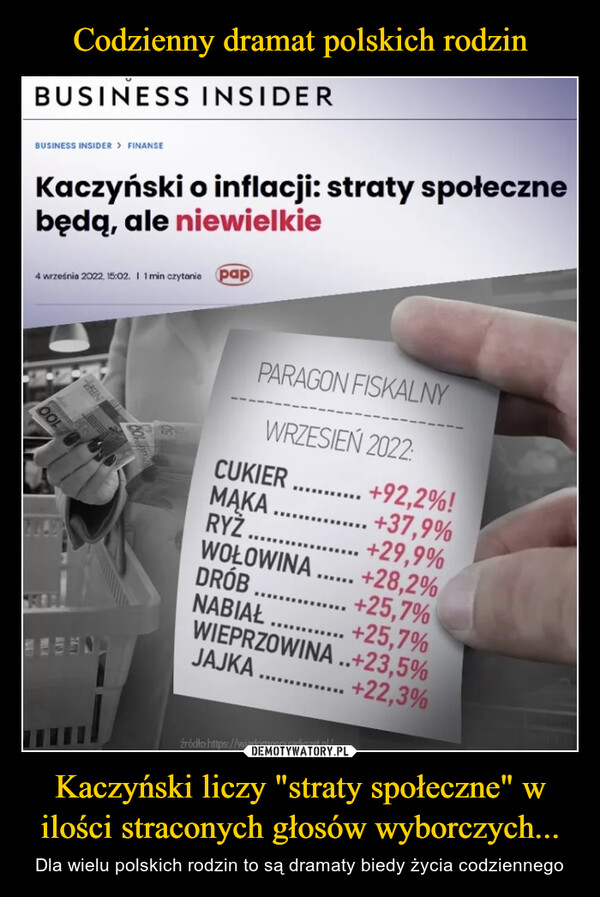 Kaczyński liczy "straty społeczne" w ilości straconych głosów wyborczych... – Dla wielu polskich rodzin to są dramaty biedy życia codziennego 