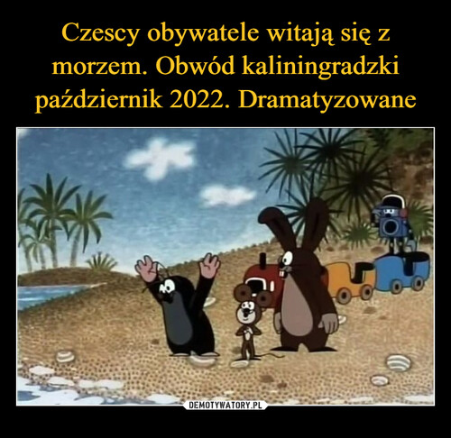 Czescy obywatele witają się z morzem. Obwód kaliningradzki październik 2022. Dramatyzowane